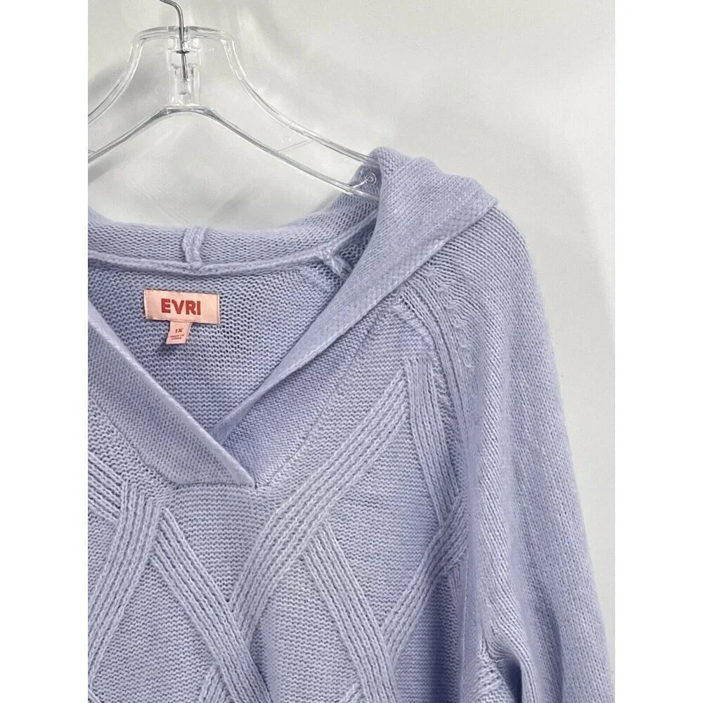 Evri Purple Cable Knit Long Line Hooded Cardigan Soft Sz 1X - Picture 3 of 6